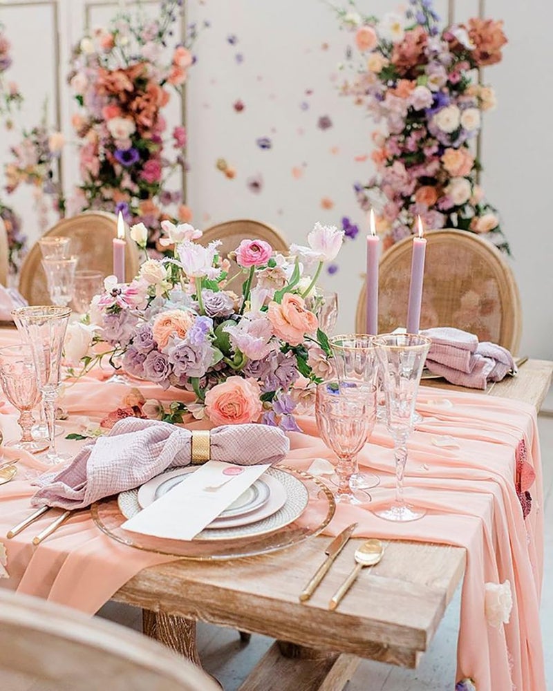 B.Cool Light Peach Chiffon Table Runner 2 Packs 27x120 Inches Fall Christmas Table Runners for Sheer Rustic Wedding Birthday Party Outdoor Bridal Baby Shower Decorations for Girl - Image 3